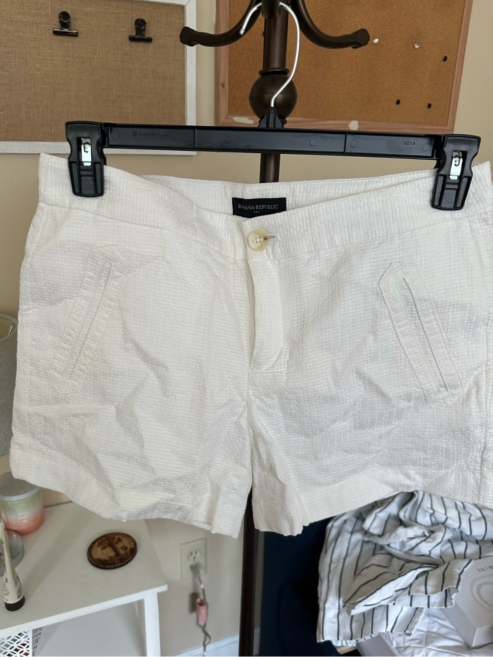 Banana Republic White High-Waist Textured Cotton Shorts